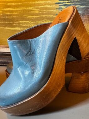 Free People Blue Leather Clogs